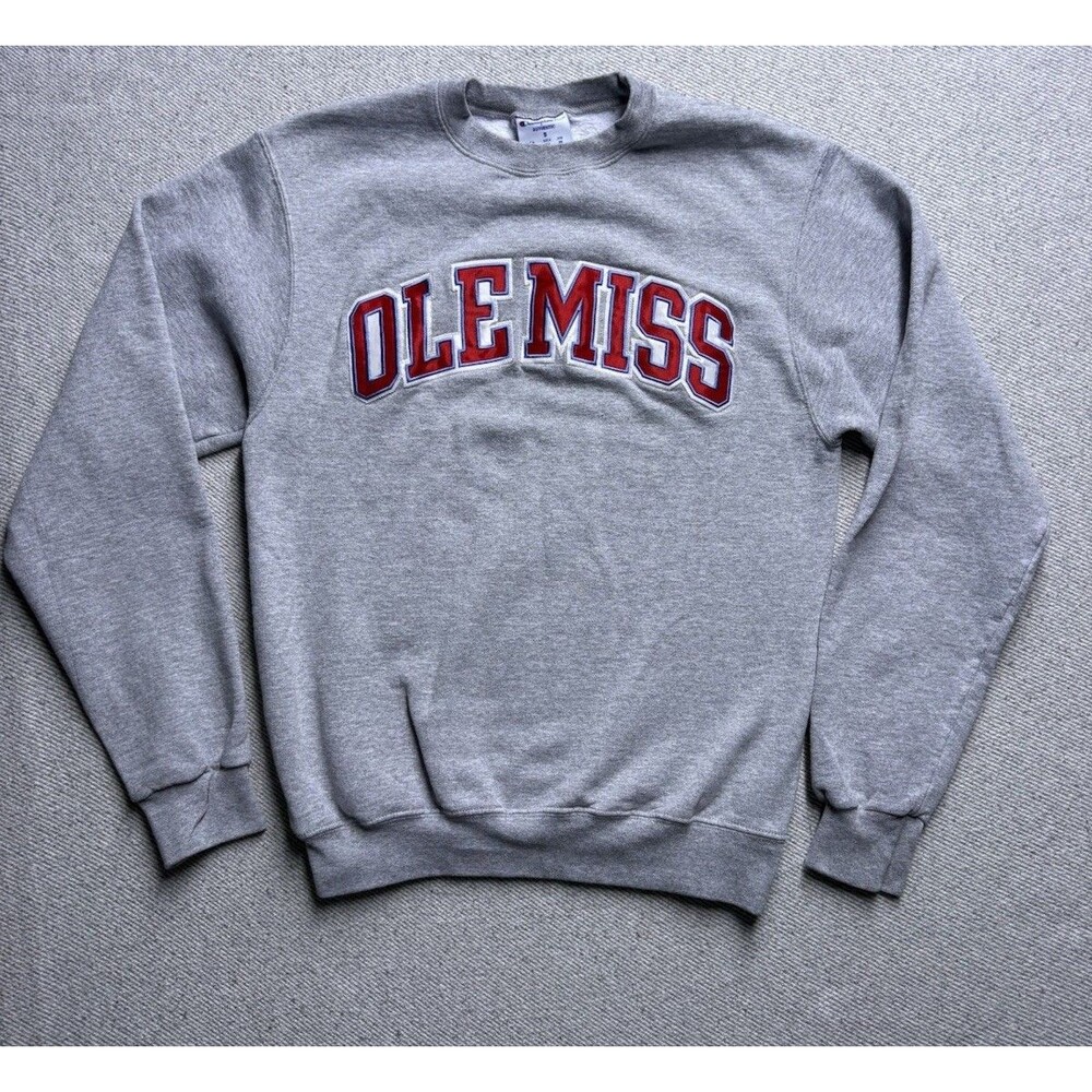 Champion Authentic Eco Ole Miss Crewneck Sweatshirt Unisex Size Small Gray